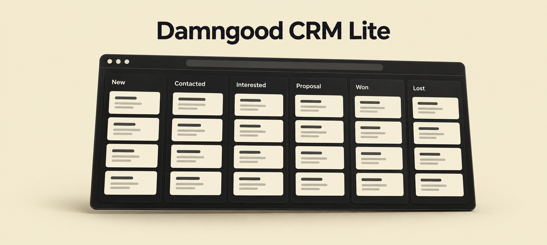 Damngood CRM Lite · illustrated six-stage sales pipeline